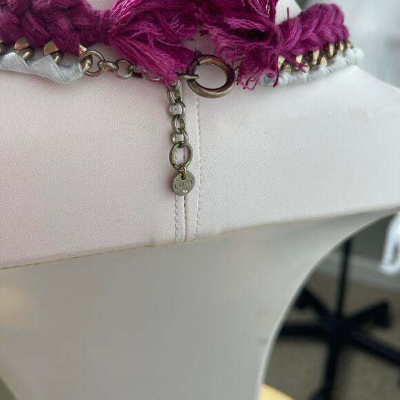 LOFT Ann Taylor statement necklace bohemian boho raspberry pink gray gold tone - Picture 7 of 15